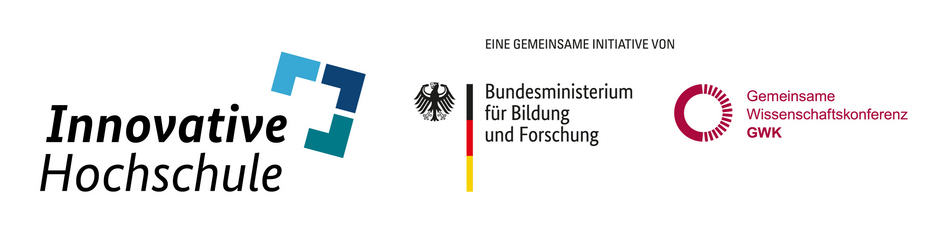 Logo Innovative Hochschule und daneben die Logos von BMBF und GWK